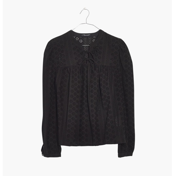 Madewell Eyelet Double-Tie Top in True Black - Picture 1 of 7